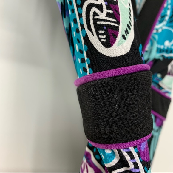 Rare Vintage Y2K Blue & Purple Paisley Floral V-Neck Dress Metal Jewel Waist - Picture 10 of 13